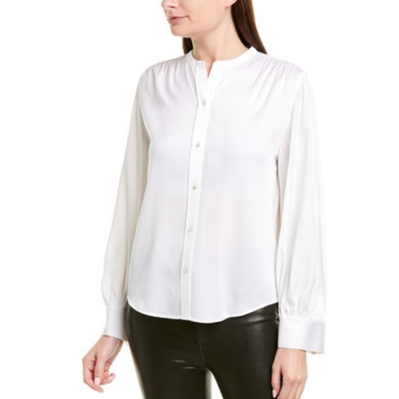 Vince Tops - VINCE Shirred Silk Blend Blouse In Ivory L.